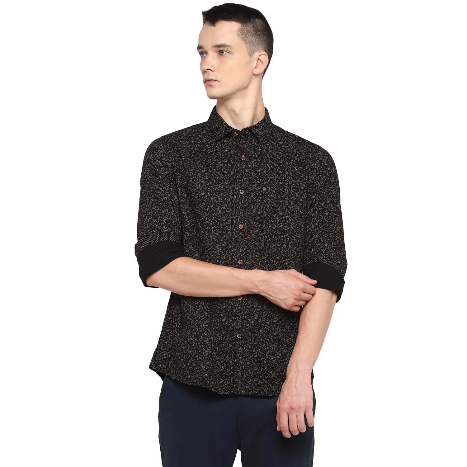 Turtle Men Black Cotton Printed Slim Fit Shirts