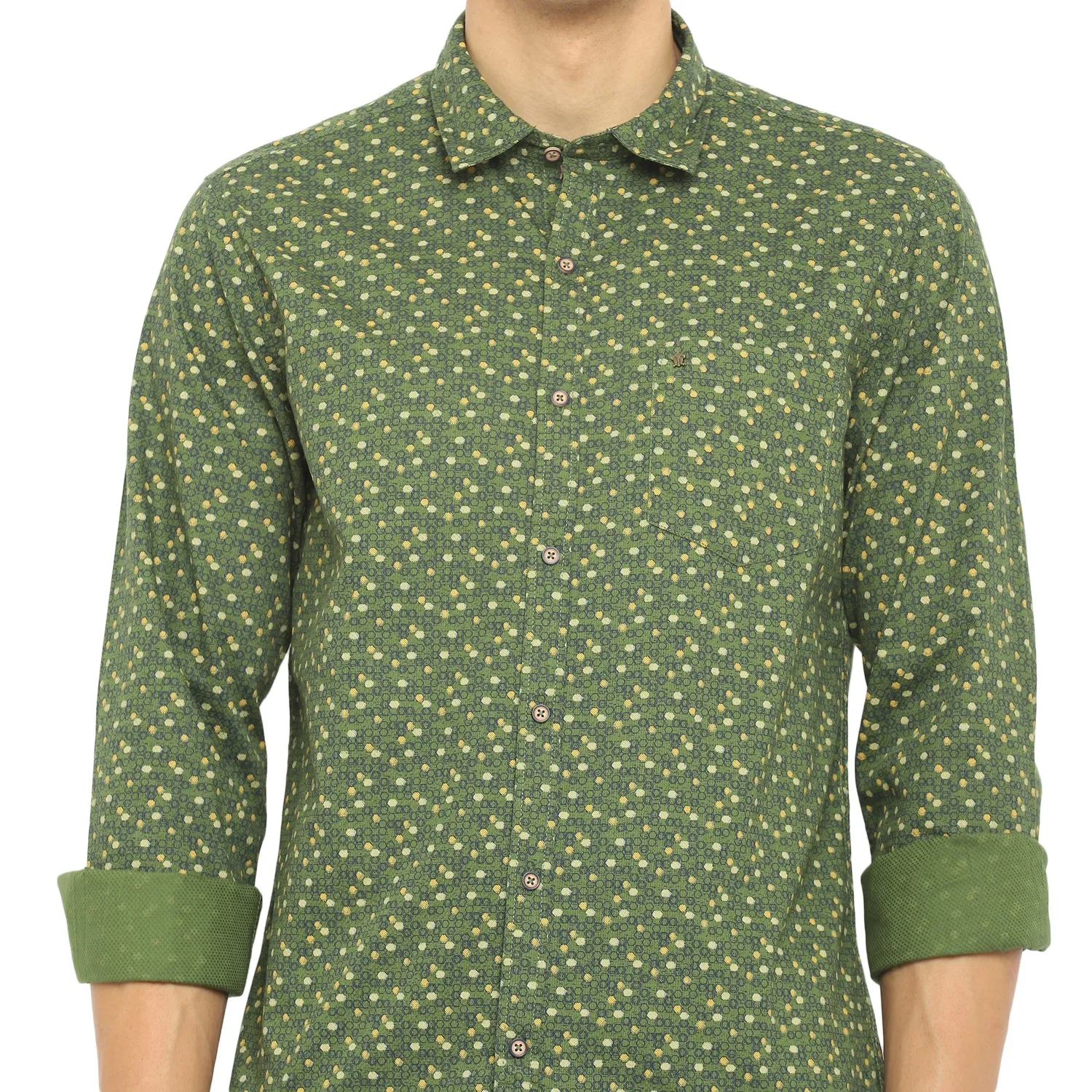 Turtle Men Green Cotton Printed Slim Fit Shirts