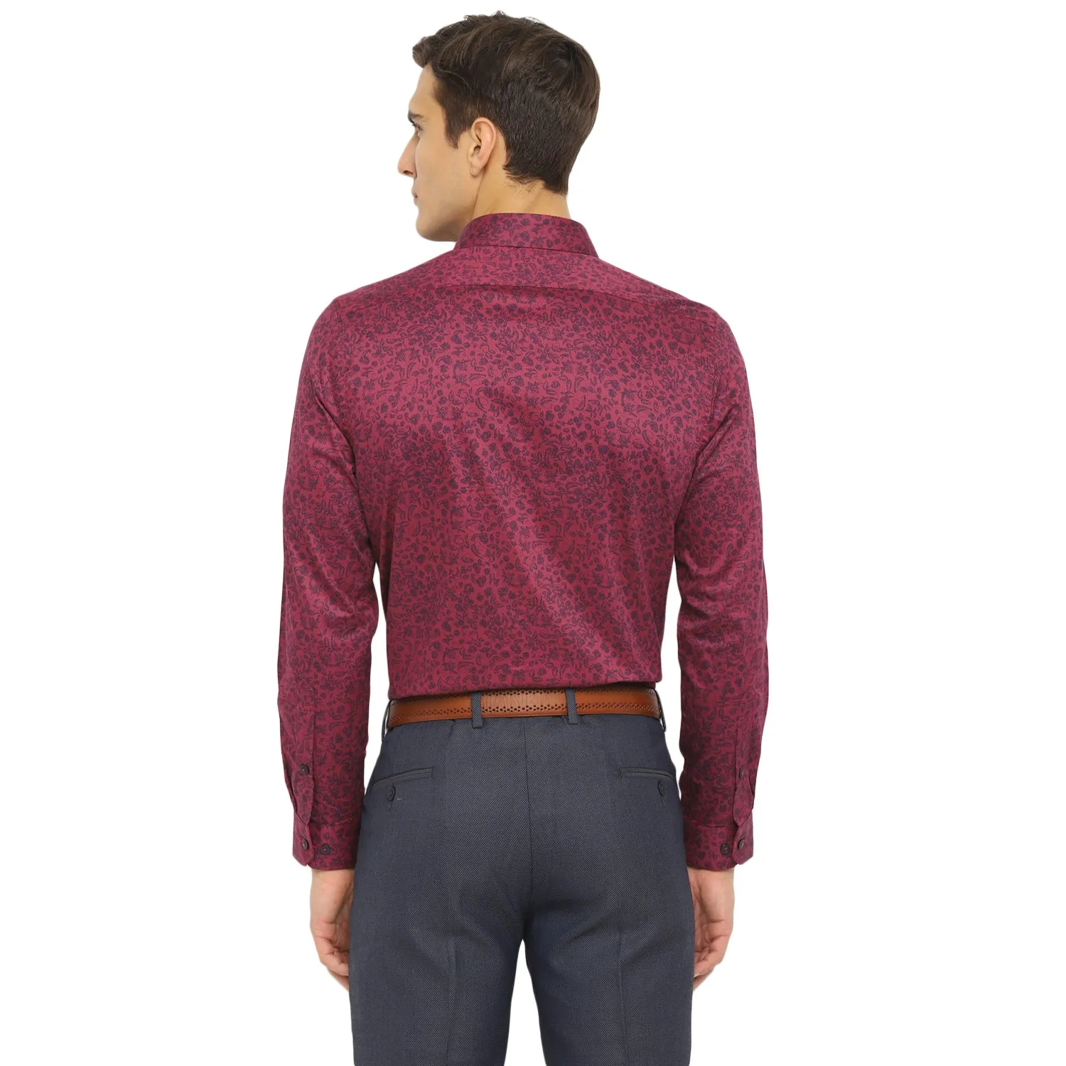 Turtle Men Maroon Cotton Printed Slim Fit Shirts