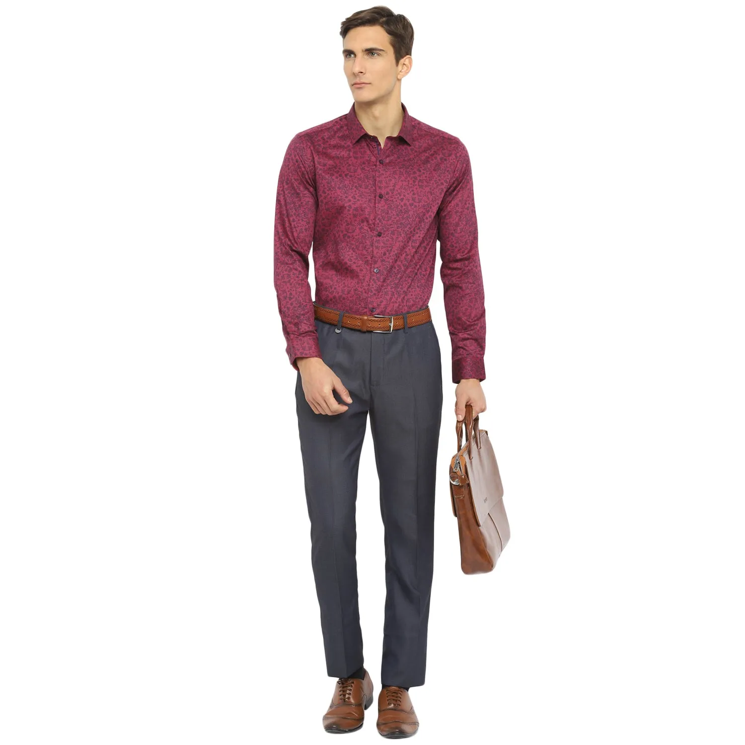 Turtle Men Maroon Cotton Printed Slim Fit Shirts