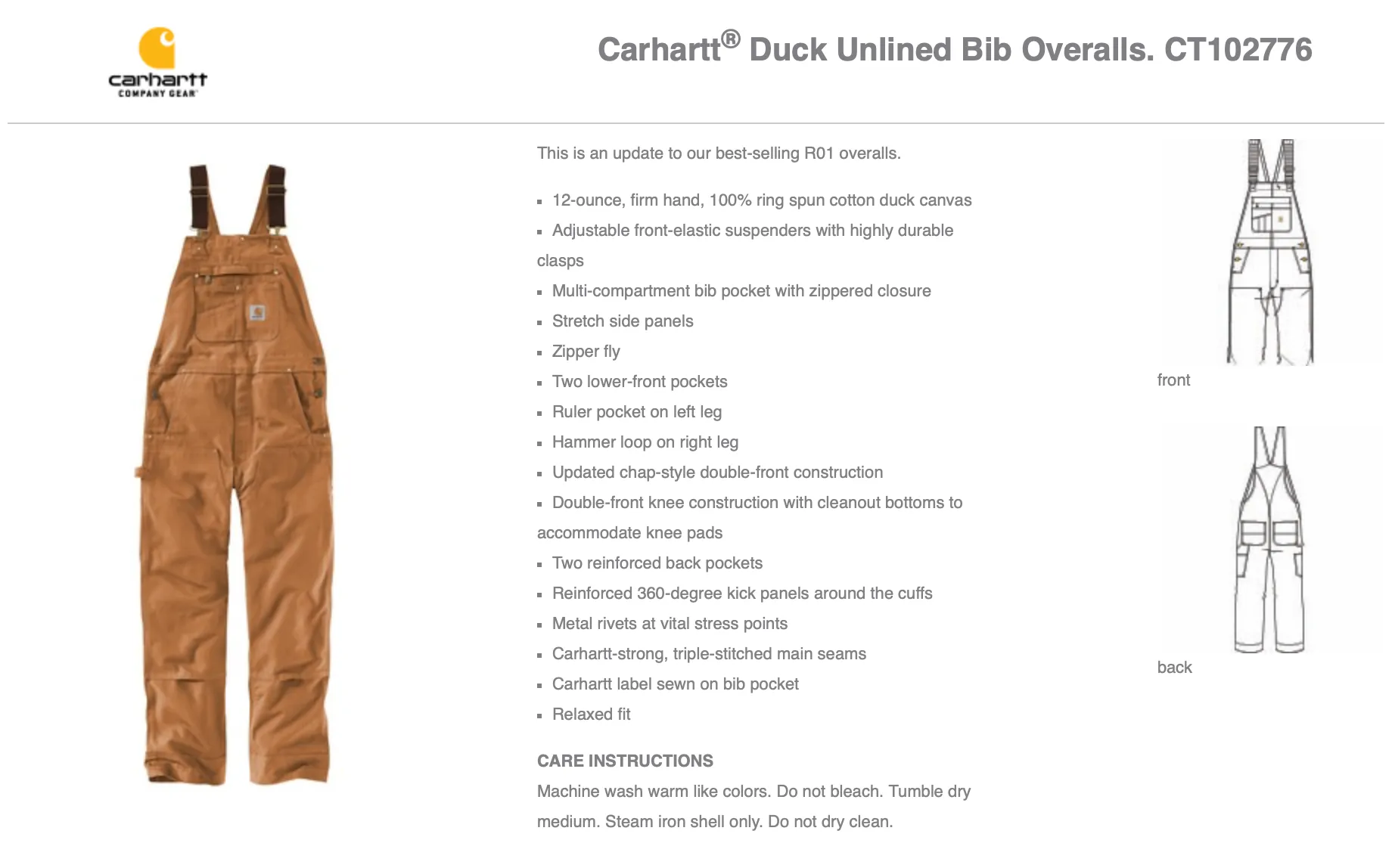 Unleashed Carhartt Duck Unlined Bib Overalls