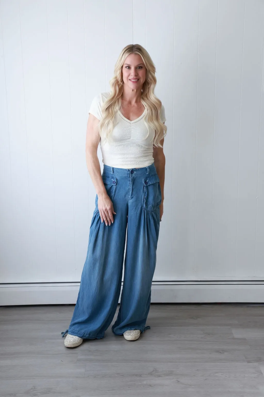 Washed Wide Leg Tencel Pants