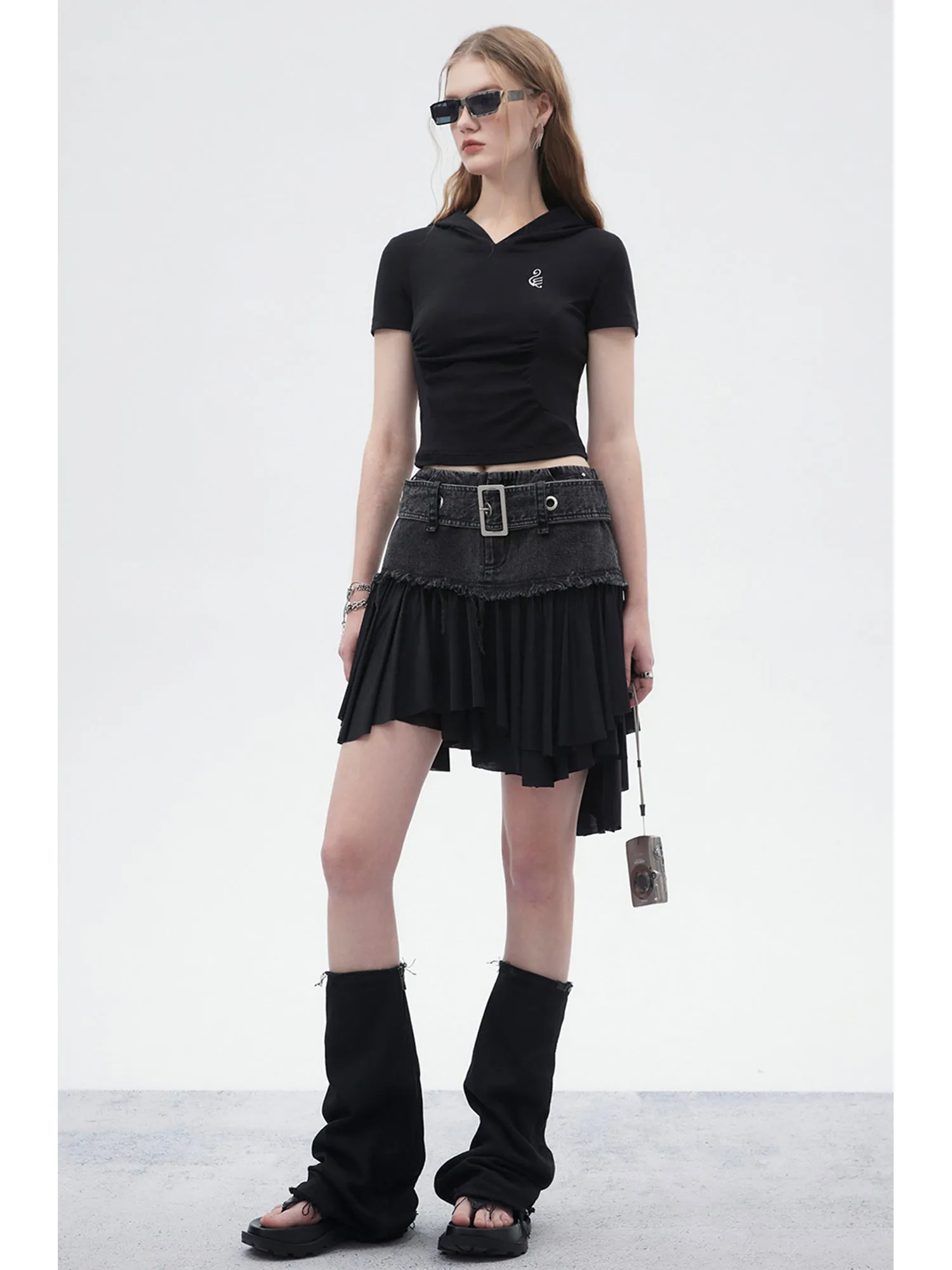 WESAME LAB DENIM STITCHING A-SHAPED MINISKIRT