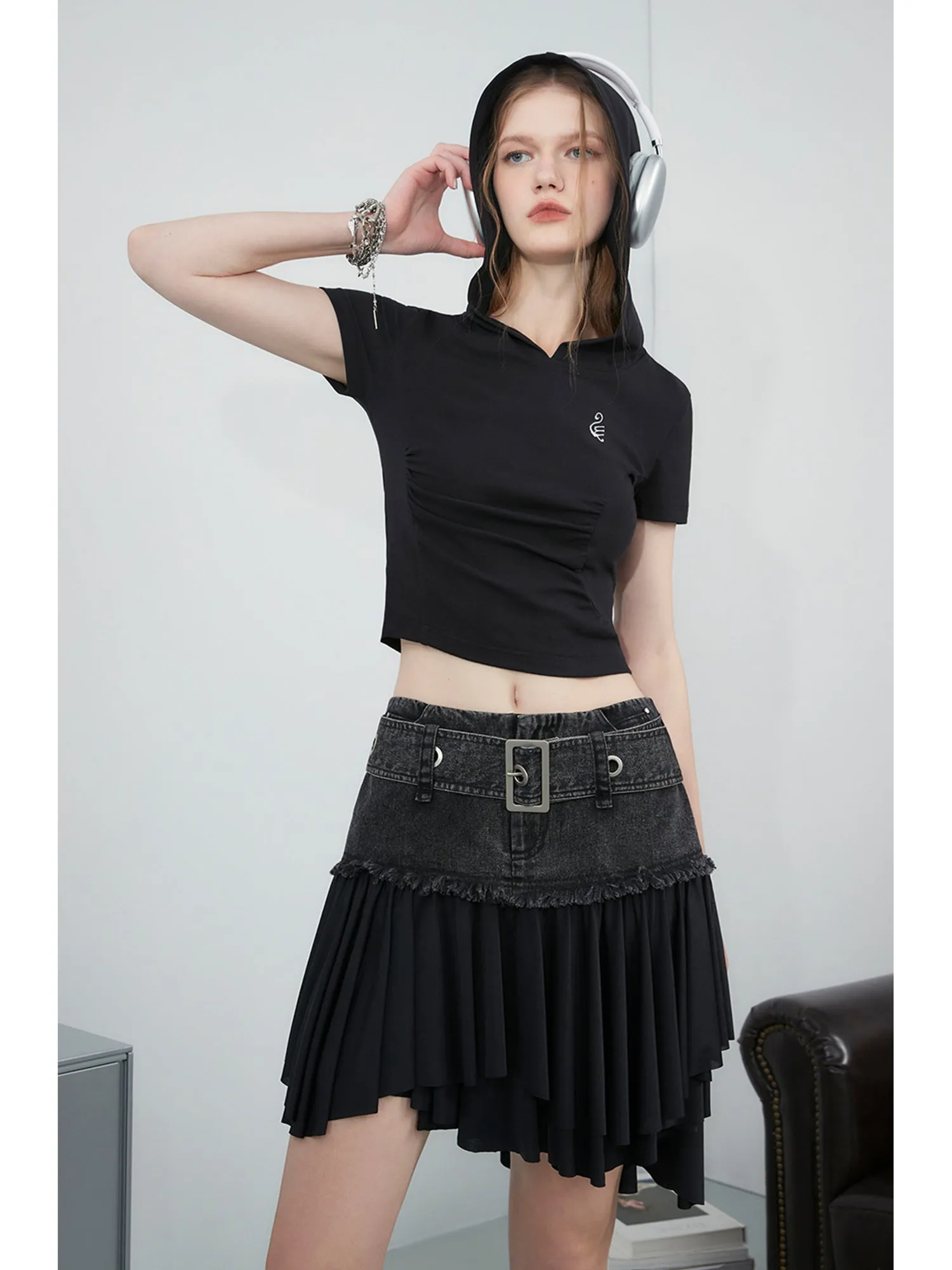 WESAME LAB DENIM STITCHING A-SHAPED MINISKIRT