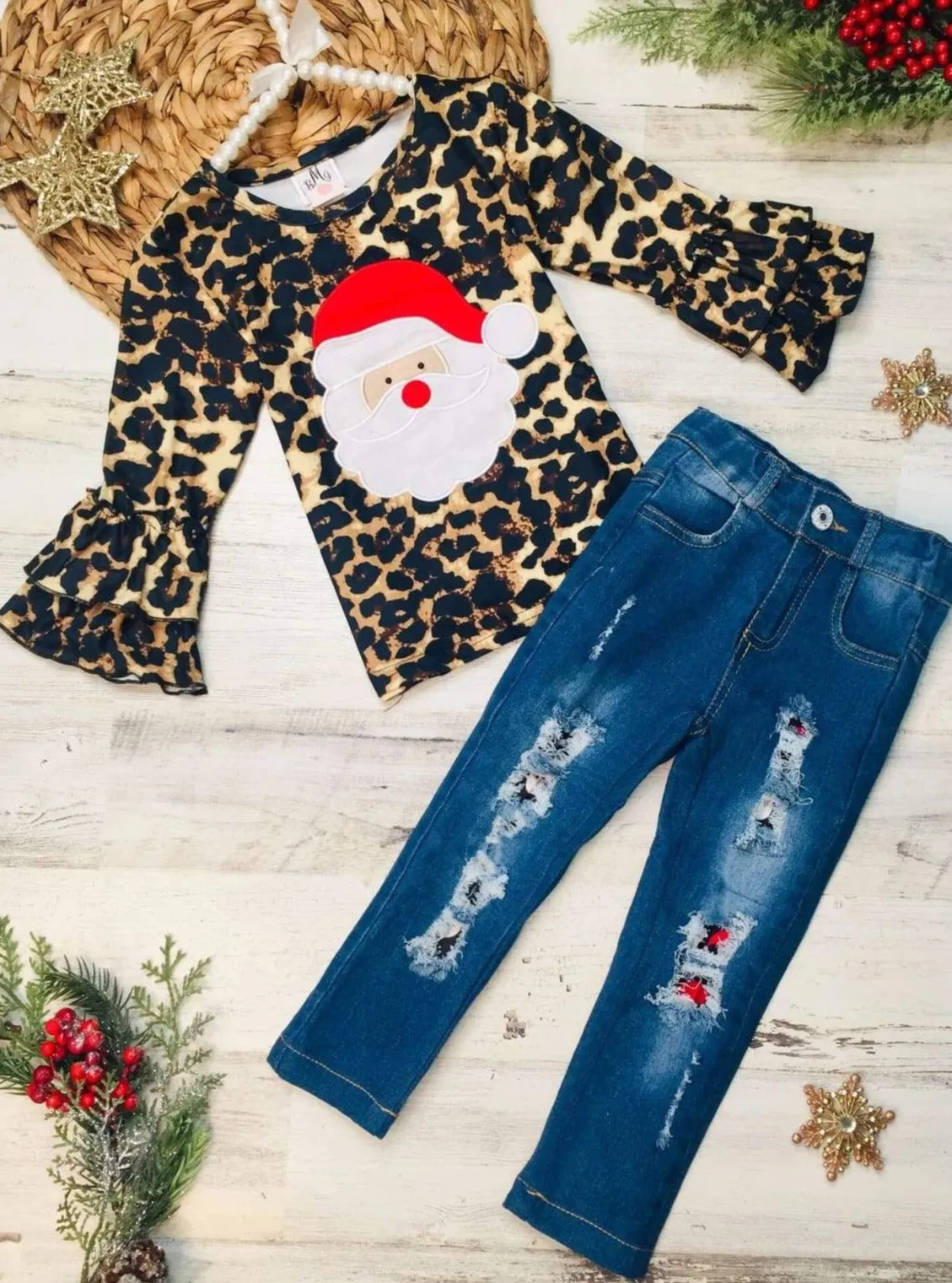 Wild For Santa Patched Jeans Set