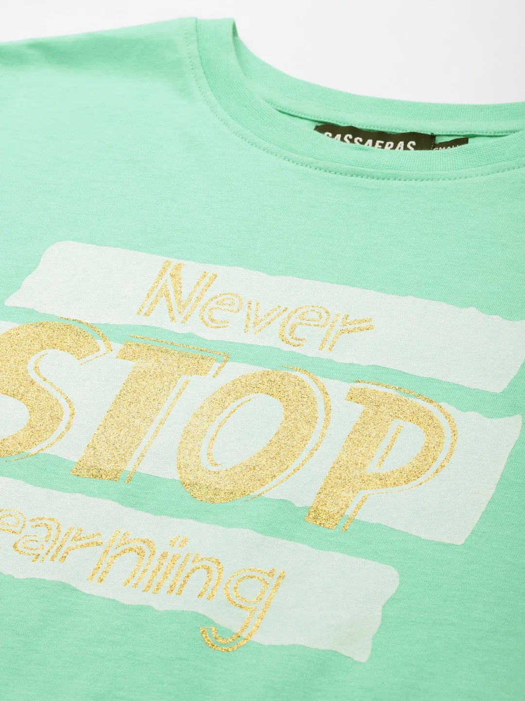 Women Green Never-Stop-Learning T-Shirt