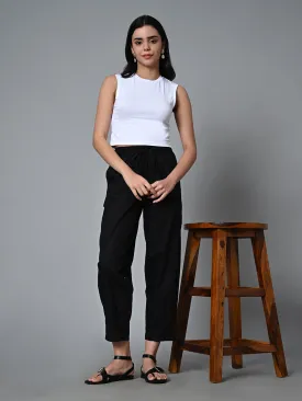 Women's Black Cotton Regular Fit Pant