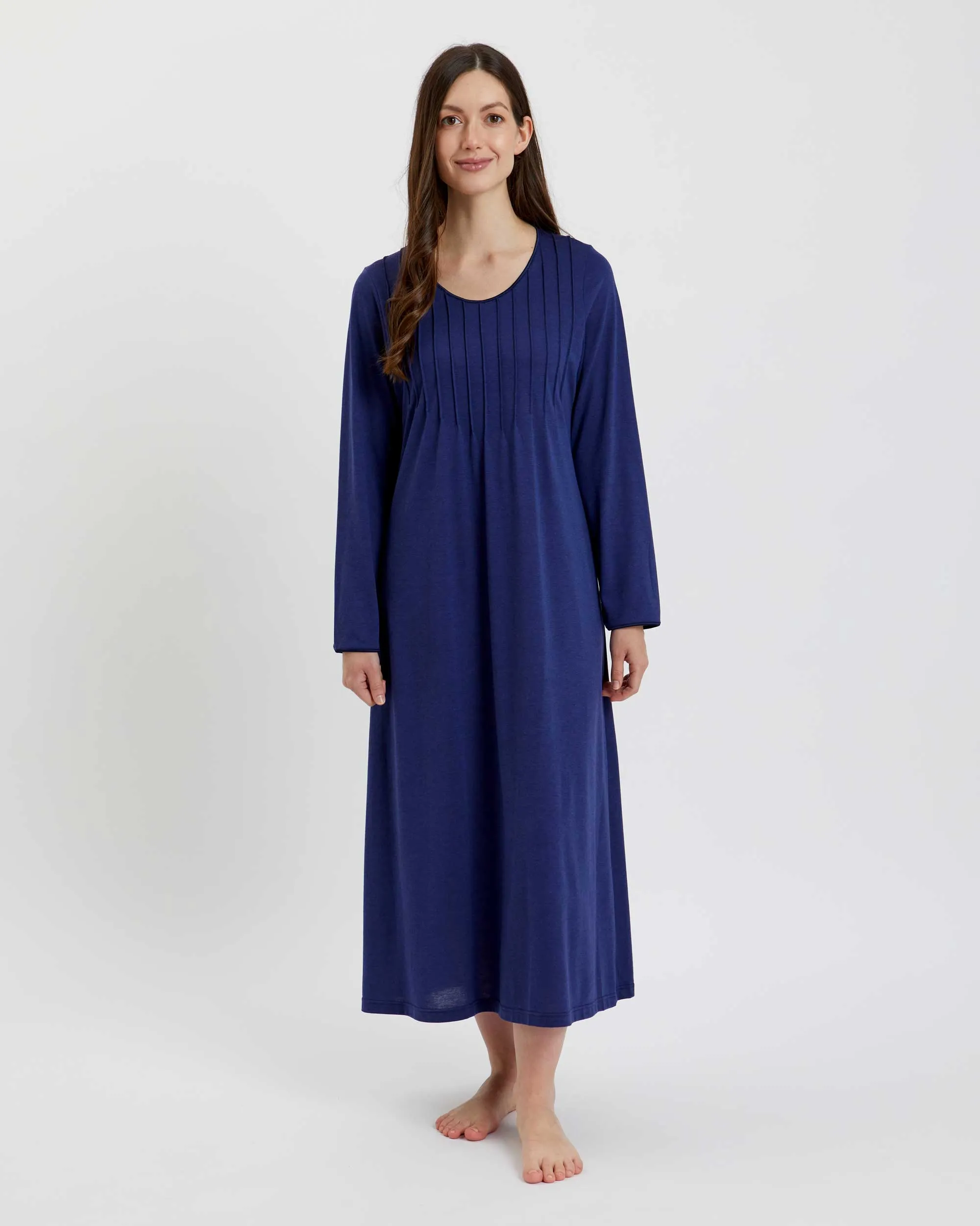 Women's French Pleat Long Sleeve Nightdress - Midnight