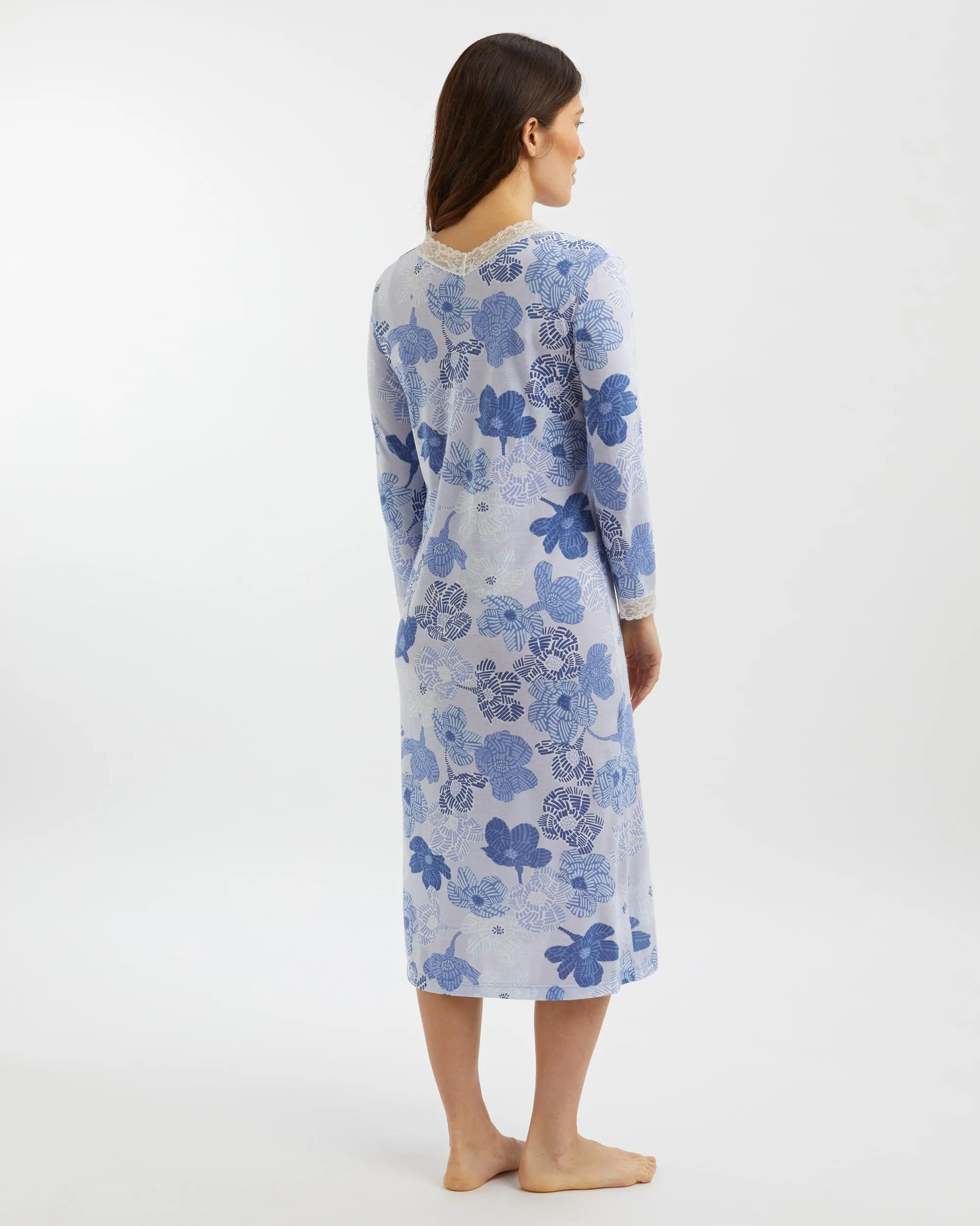 Women's Jersey Ella Nightdress - Rosa Floral Blue