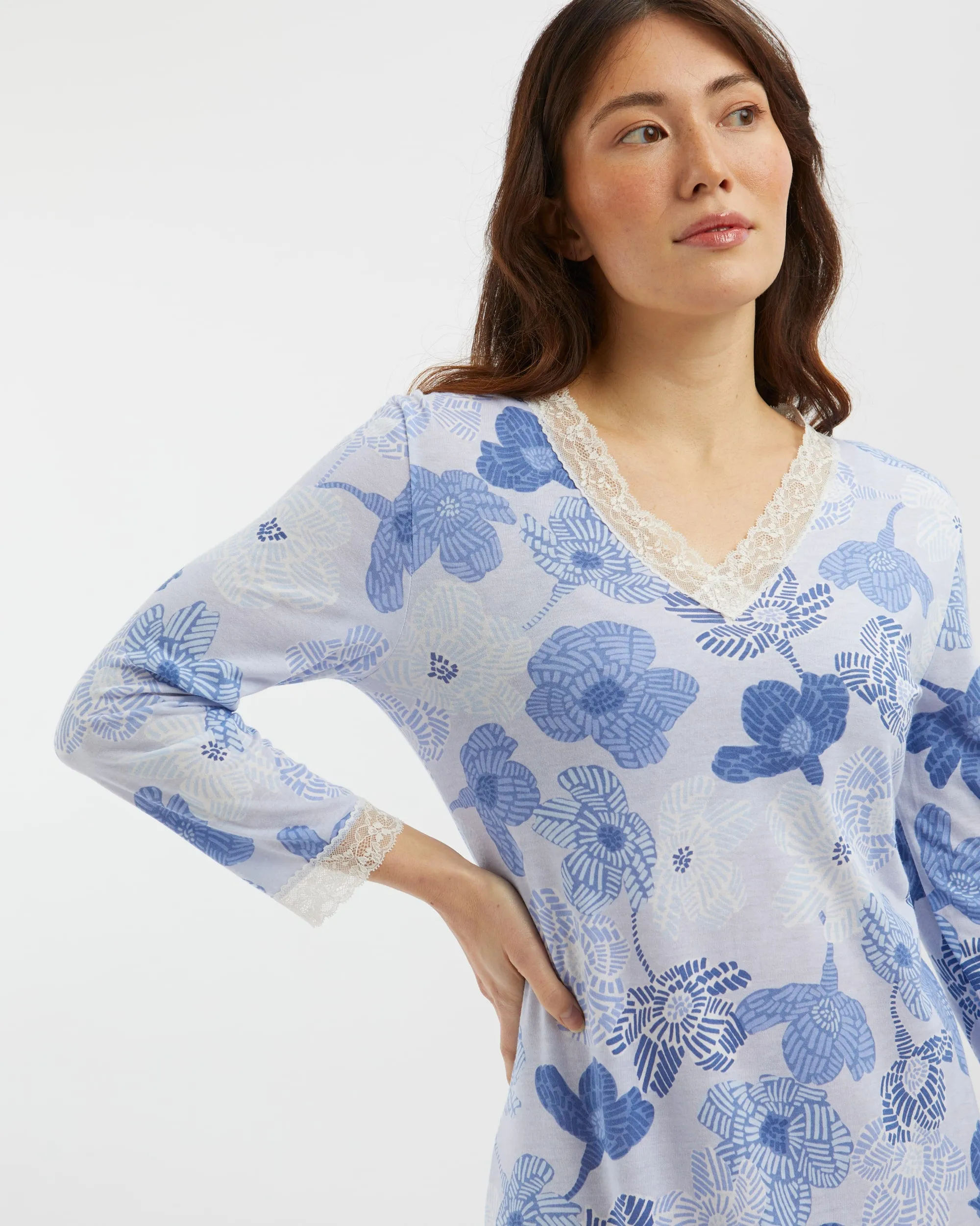 Women's Jersey Ella Nightdress - Rosa Floral Blue