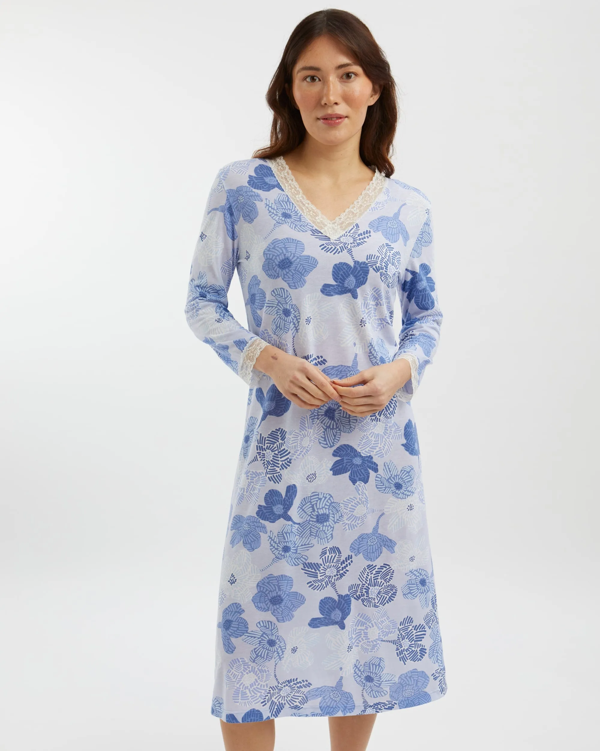 Women's Jersey Ella Nightdress - Rosa Floral Blue