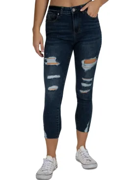 Women's Ripped Cropped Skinny Jeans,Navy