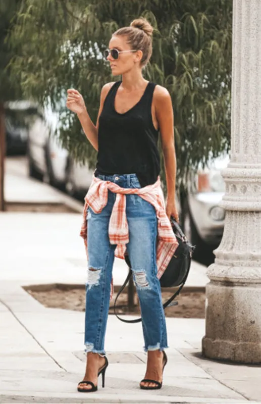 Worn Look Ripped Jeans